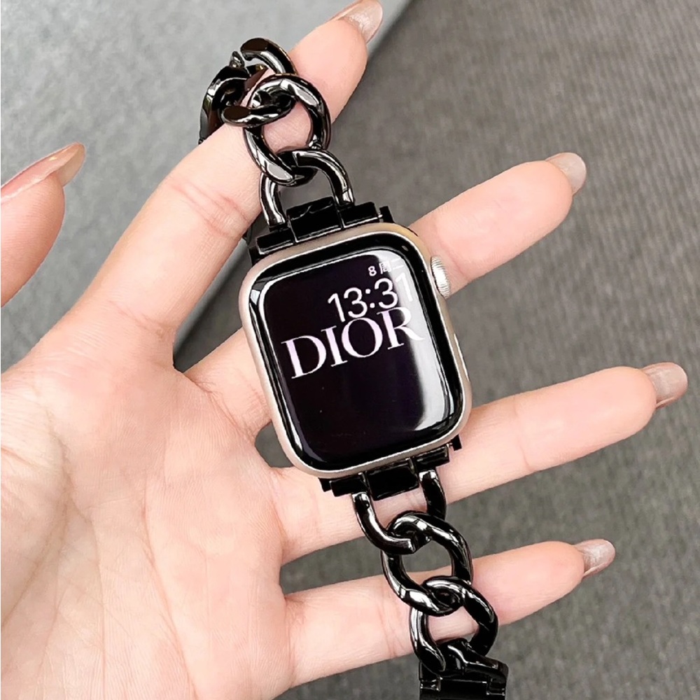 NEW BLACK Adjustable Strap Chain Stainless Band For Apple Watch